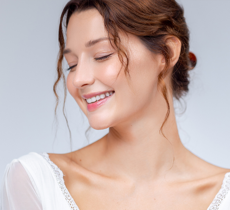 a woman wearing a blue shirt